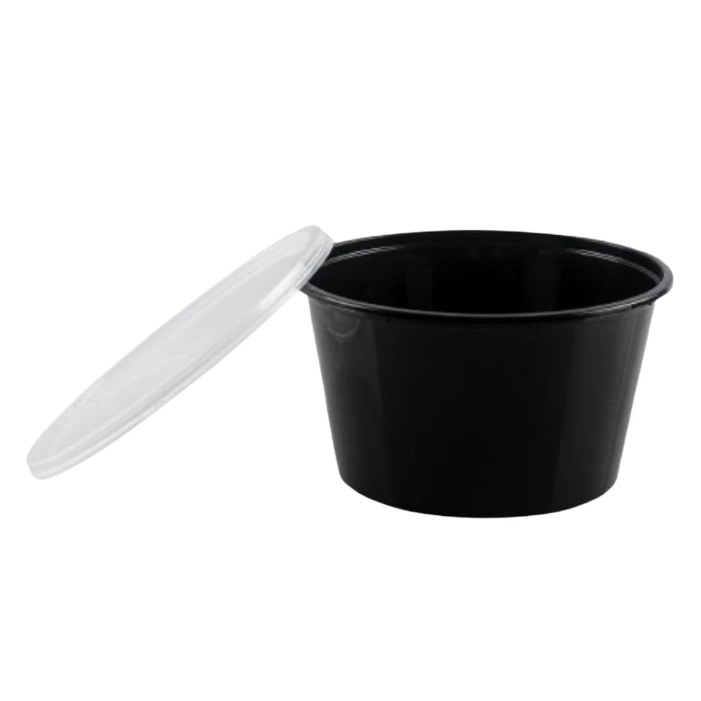 ROYAL PLASTIC CURRY CONTAINER SET 150 SET ( BLACK BASE TOP SEE THROUGH) 2 COMP (150 PCS)