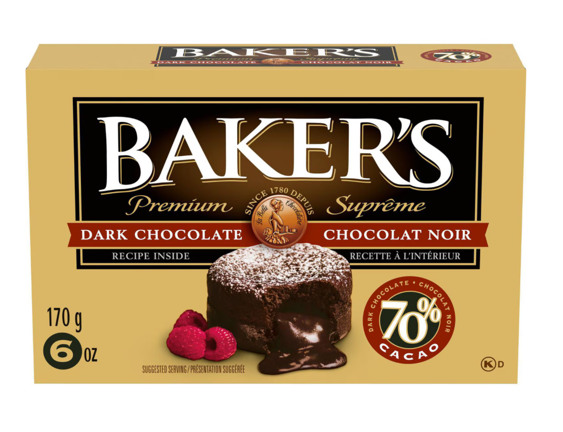 BAKER'S PREMIUM 70% DARK CHOCOLATE BAKING BAR 170 G