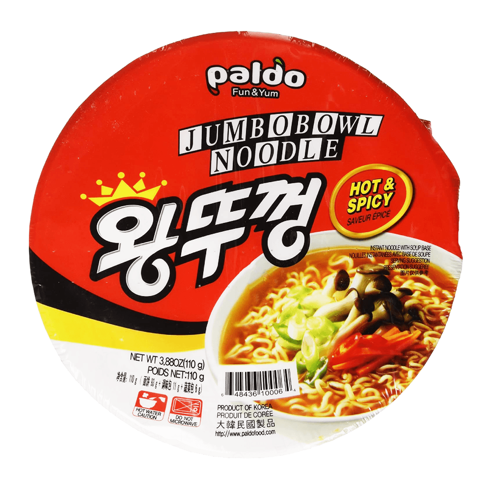 PALDO INSTANT NOODLES SOUP BASE HOT AND SPICY JUMBO BOWL 110 GM