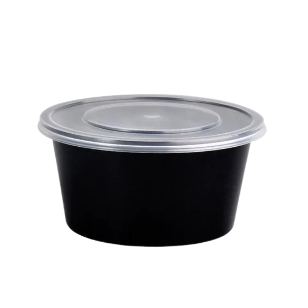 ROYAL PLASTIC CURRY CONTAINER SET 150 SET  ( BLACK BASE TOP SEE THROUGH) 3 COMP (150 PCS)